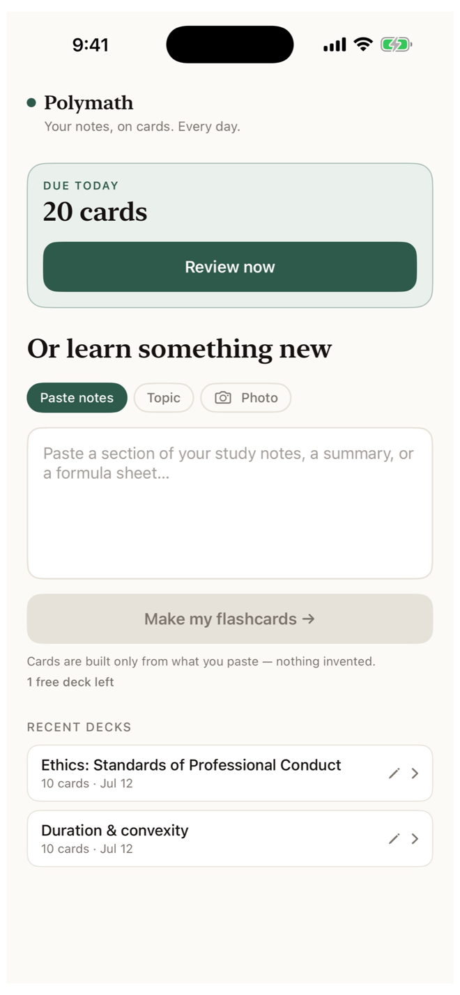 Your library of decks — Polymath — Exam Flashcards